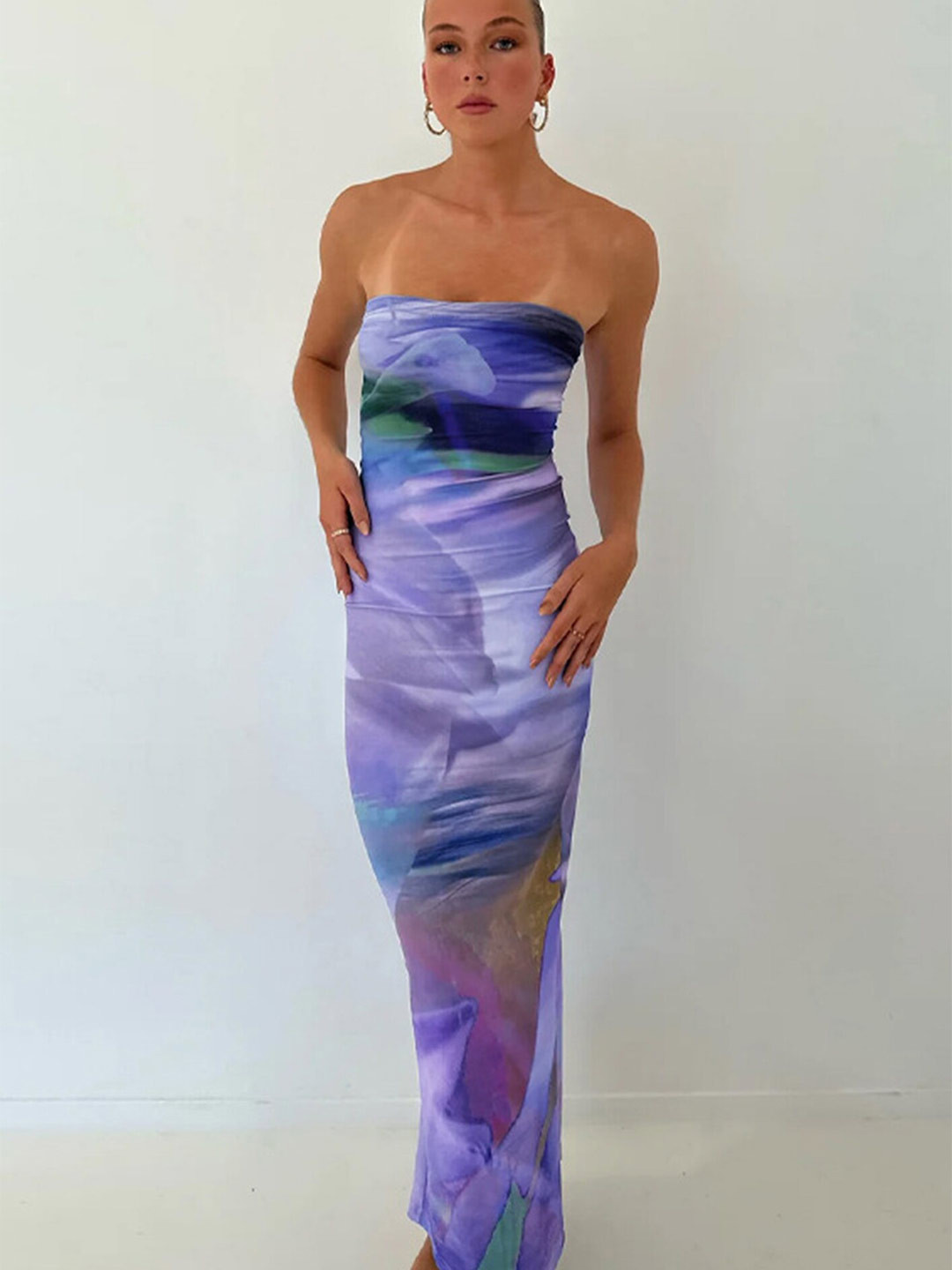 

LULU & SKY Abstract Printed Strapless Bodycon Maxi Dress, Lavender