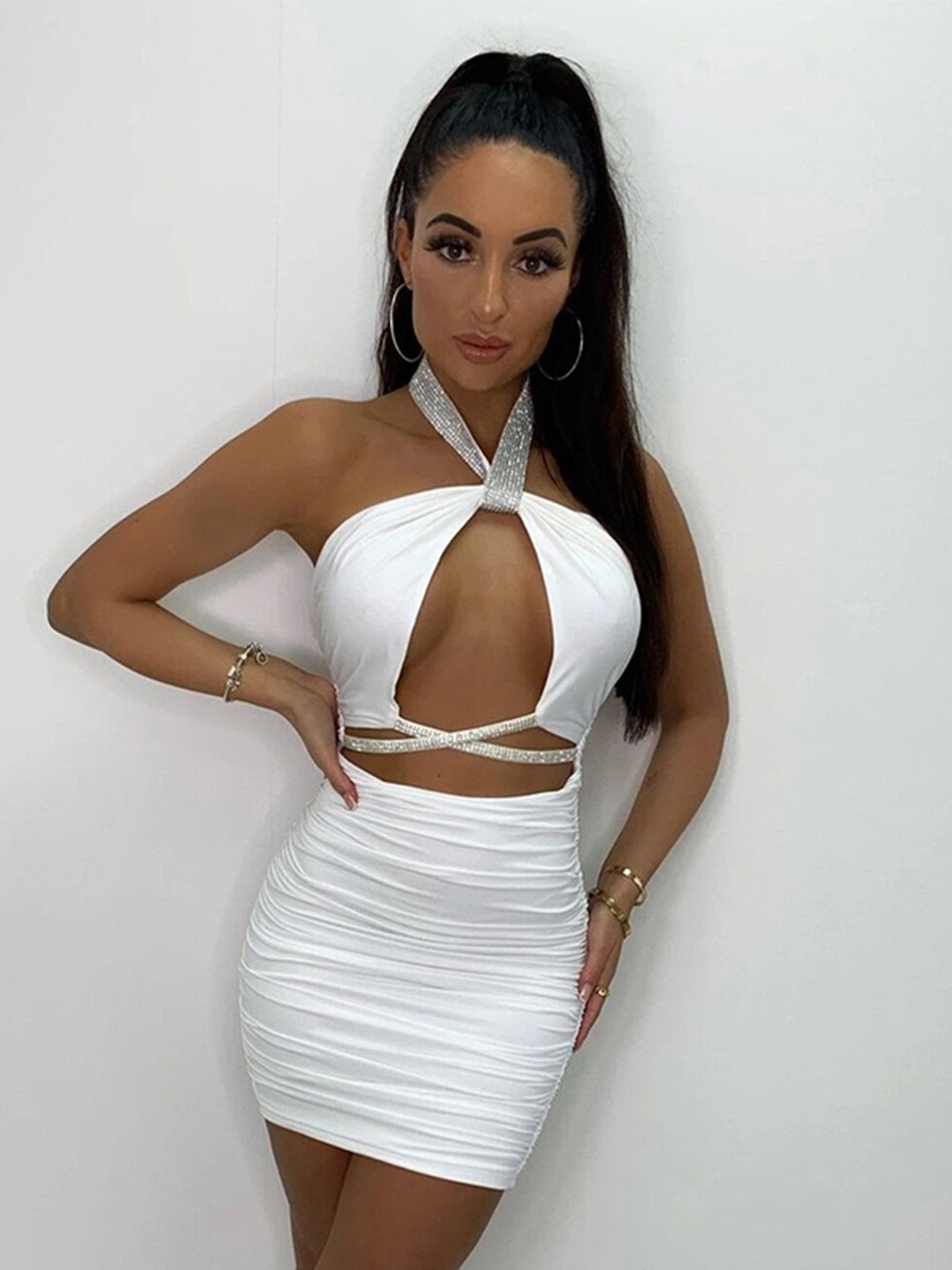 

LULU & SKY Halter Neck Sleeveless Bodycon Mini Dress, White