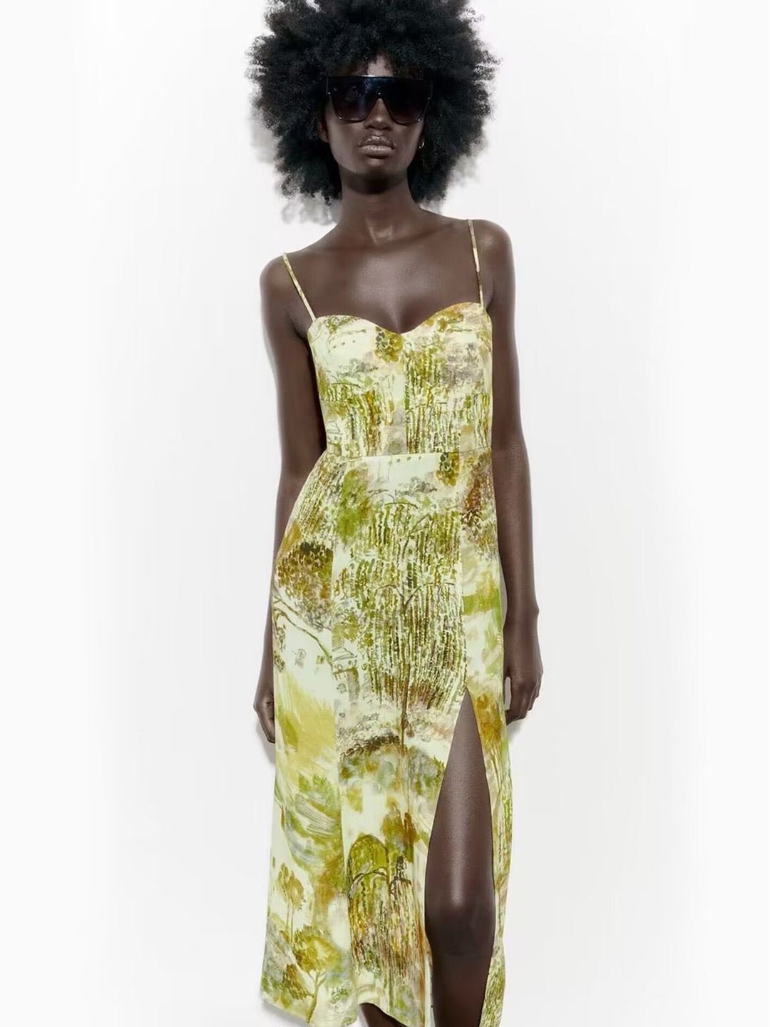 

LULU & SKY Abstract Printed Sweetheart Neck Shoulder Straps A-Line Dress, Green