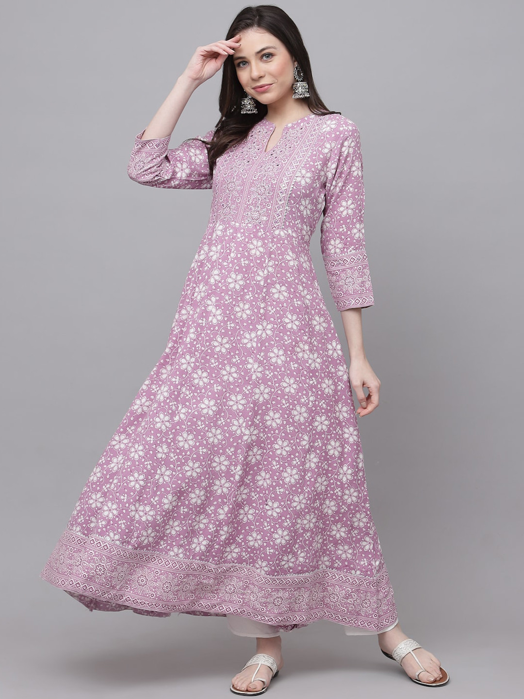 

KBZ Floral Printed Gotta Patti Anarkali Kurta, Lavender