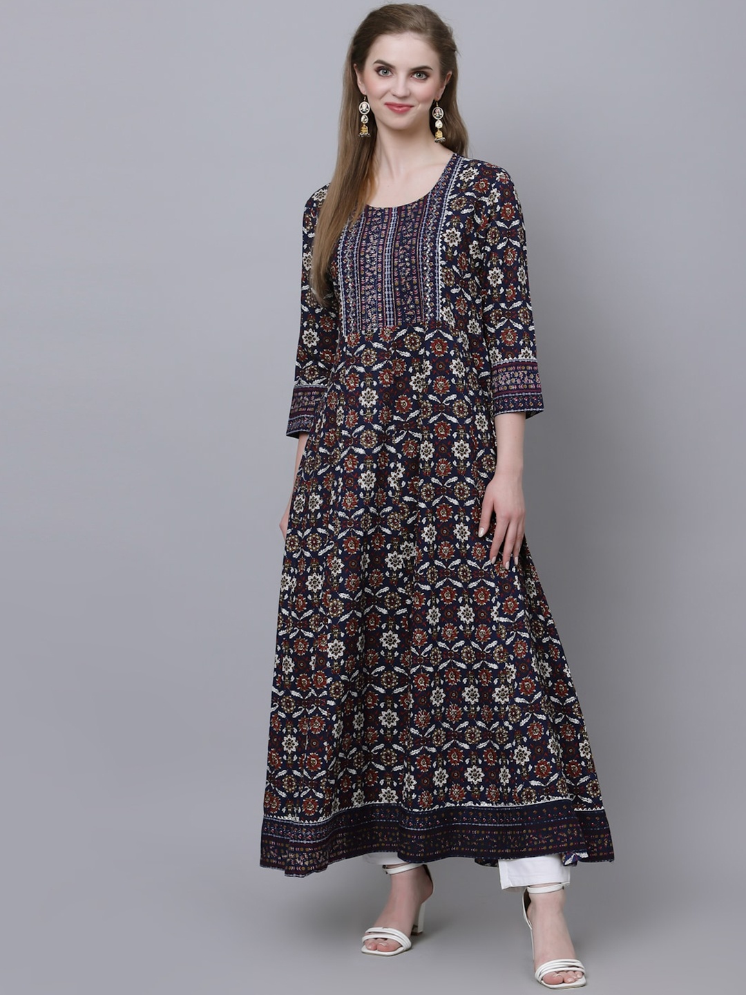 

KBZ Floral Printed Gotta Patti Anarkali Kurta, Navy blue