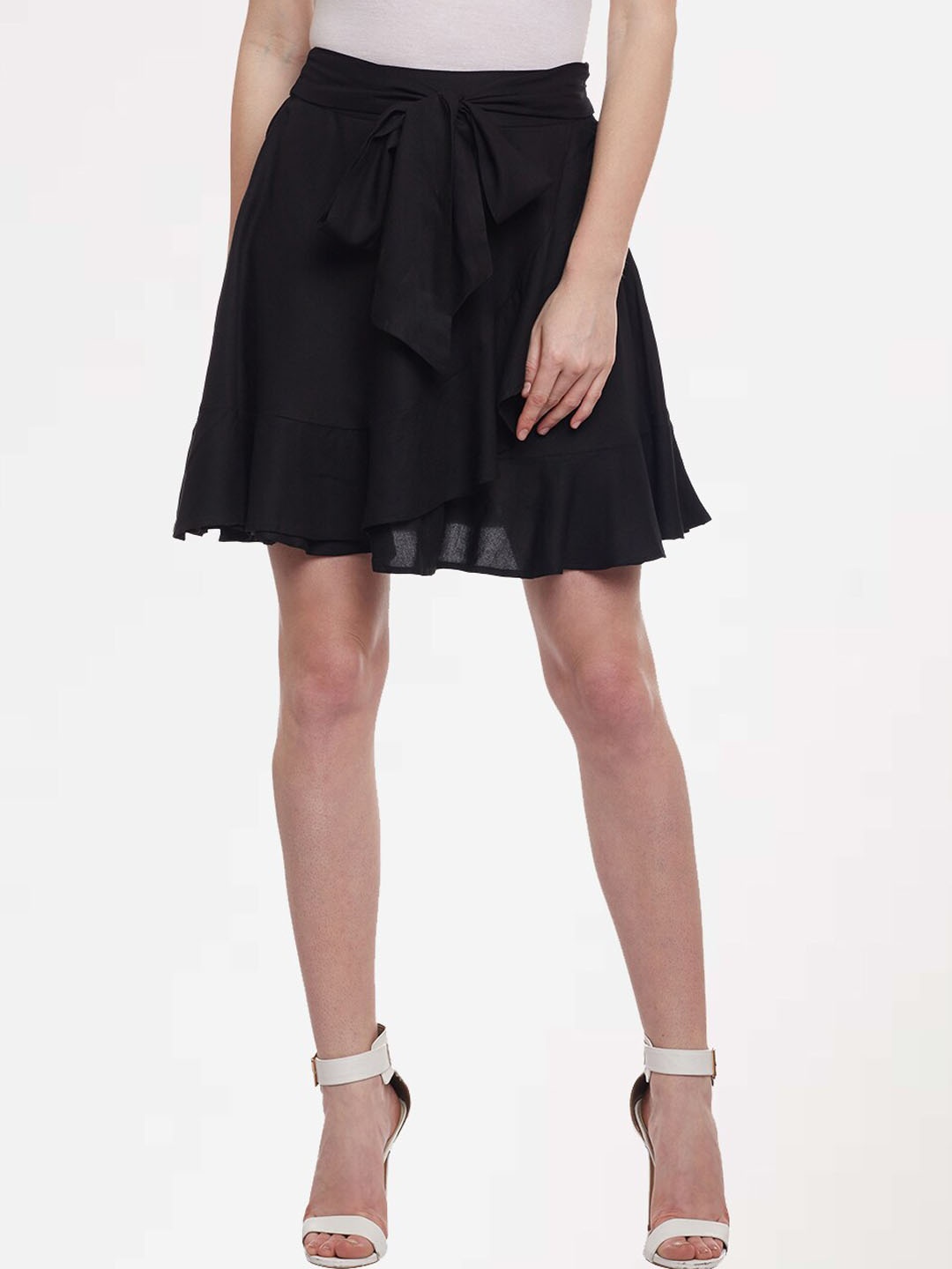 

TULIP 21 Ruffled Wrap Skirt with Tie Belts, Black