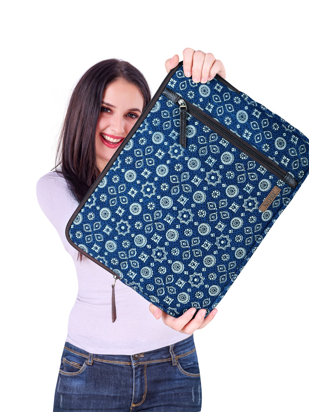 

NEPRI Unisex Ethnic Motifs Printed Laptop Sleeve Up to 16 inch, Navy blue