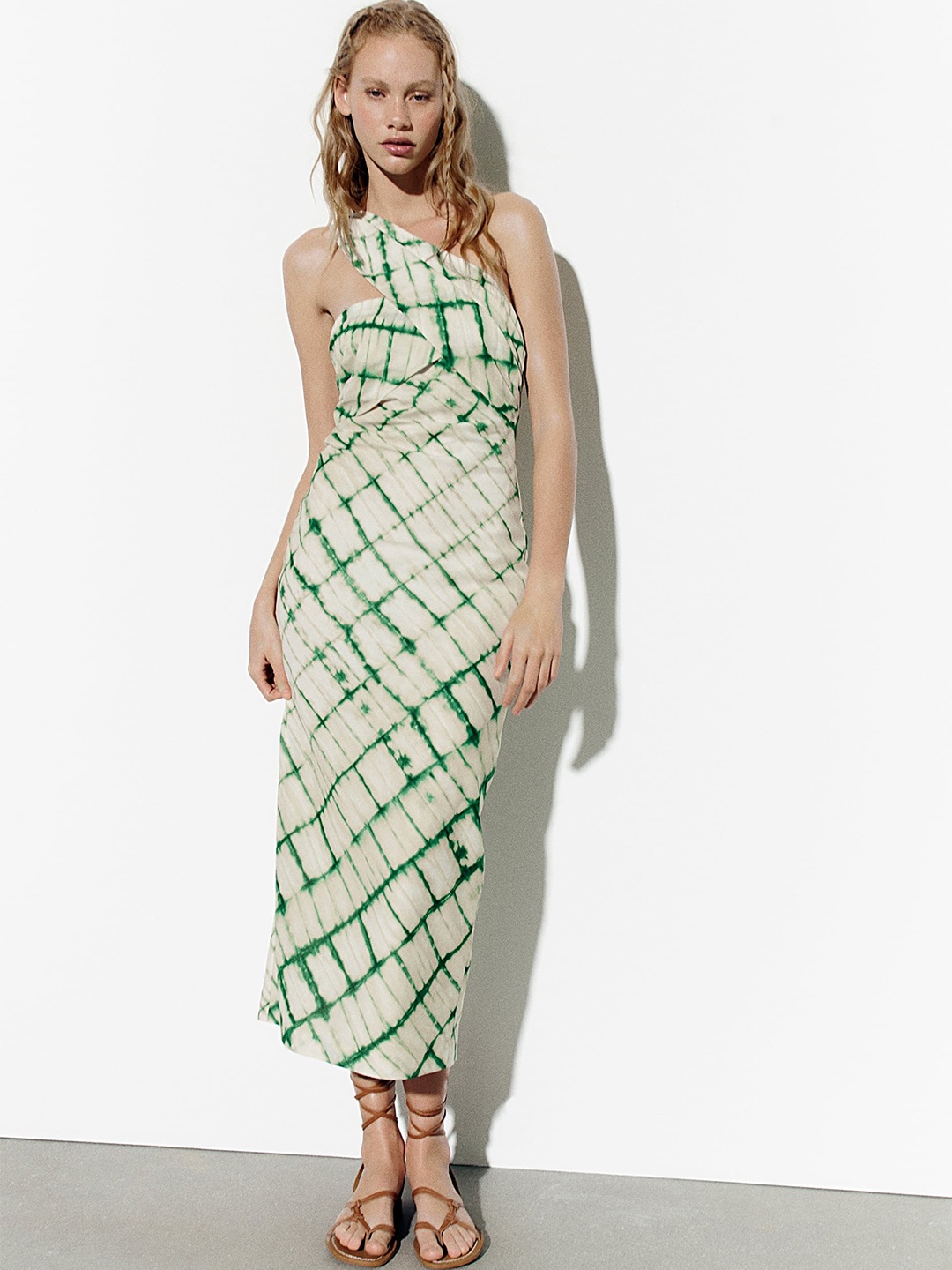 

LULU & SKY Checked One Shoulder Sheath Dress, Off white