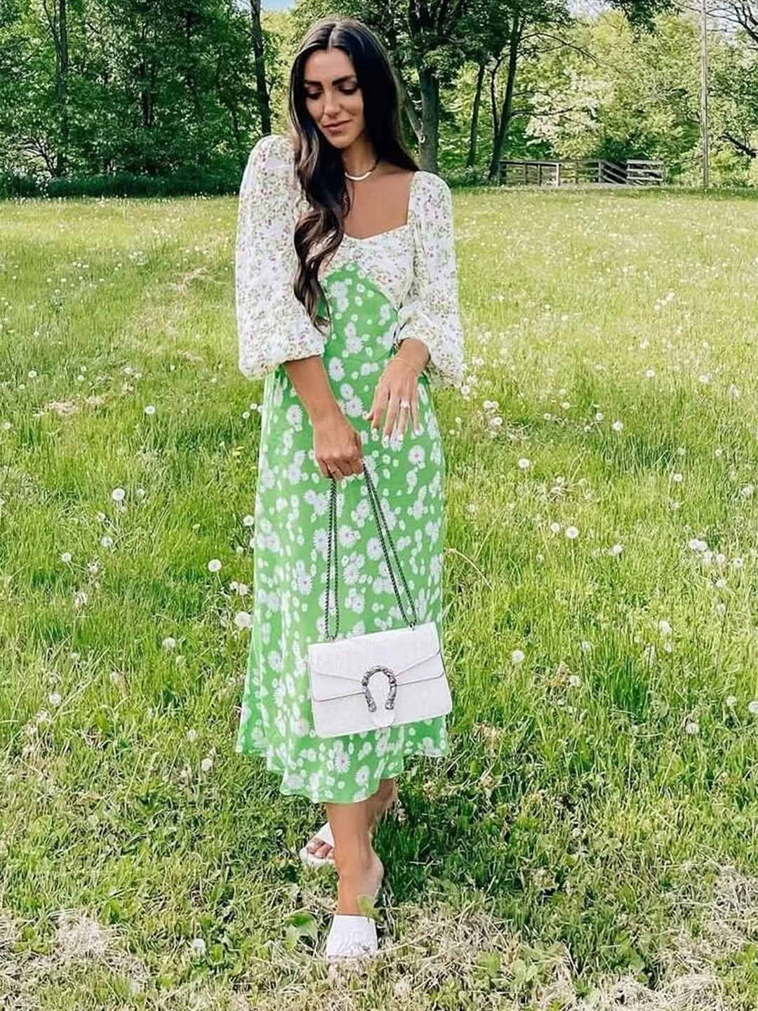 

LULU & SKY Floral Printed A-Line Midi Dress, Green