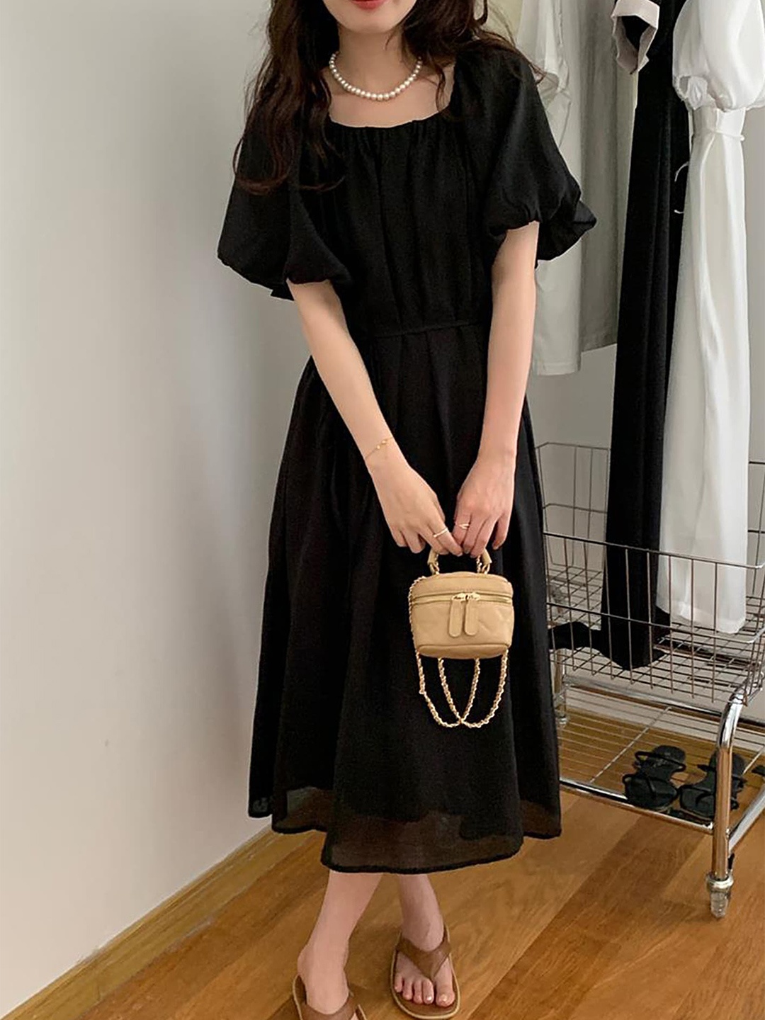 

LULU & SKY Off Shoulder Flutter Sleeves Gathered Fit & Flare Dress, Black