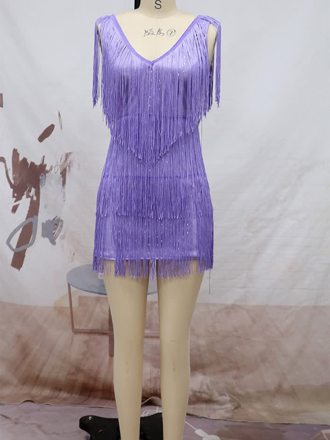 

LULU & SKY Embellished Tasselled Detailed V-Neck Sheath Dress, Violet