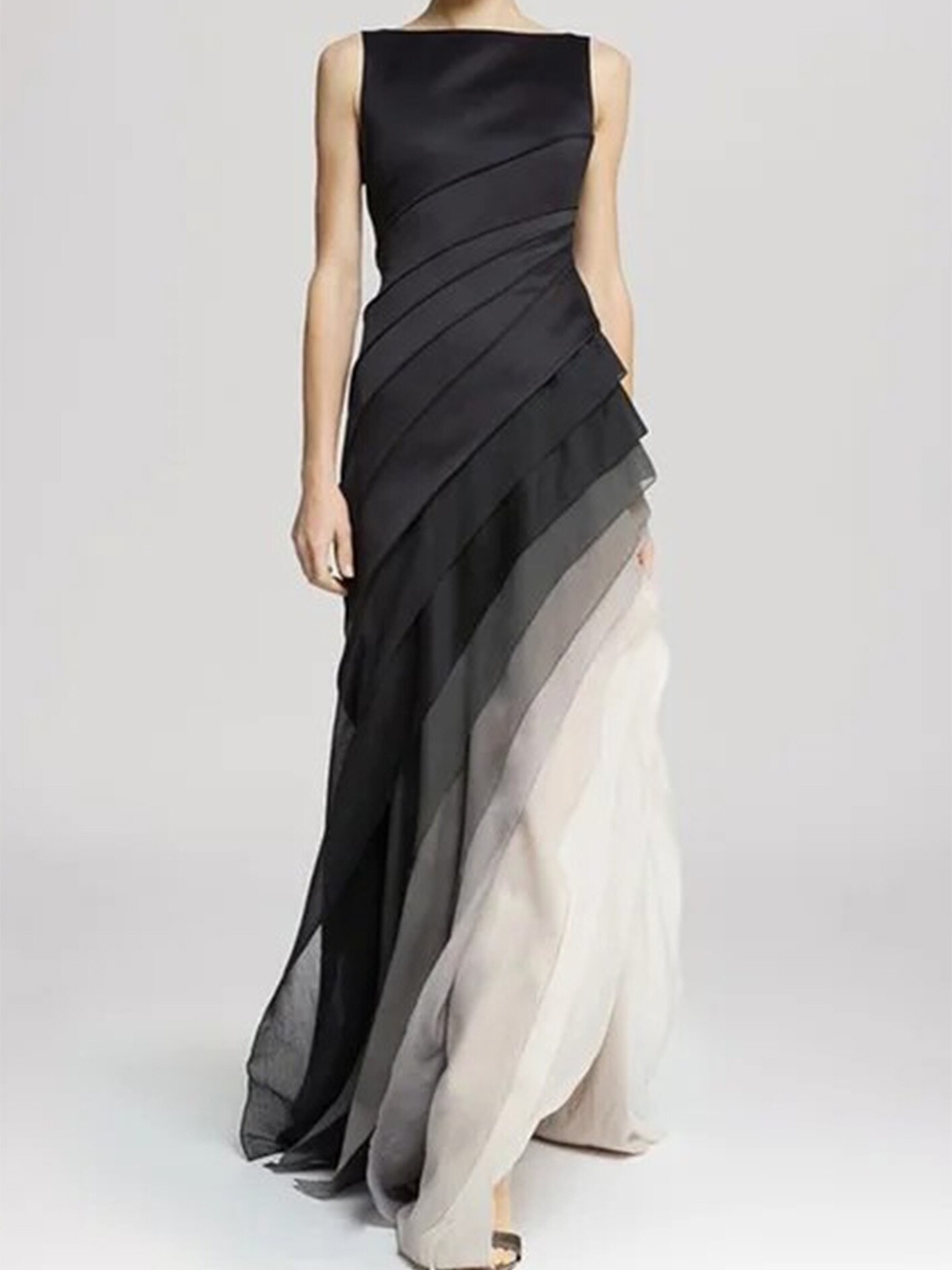 

LULU & SKY Boat Neck Sleeveless Layered Maxi Dress, Black