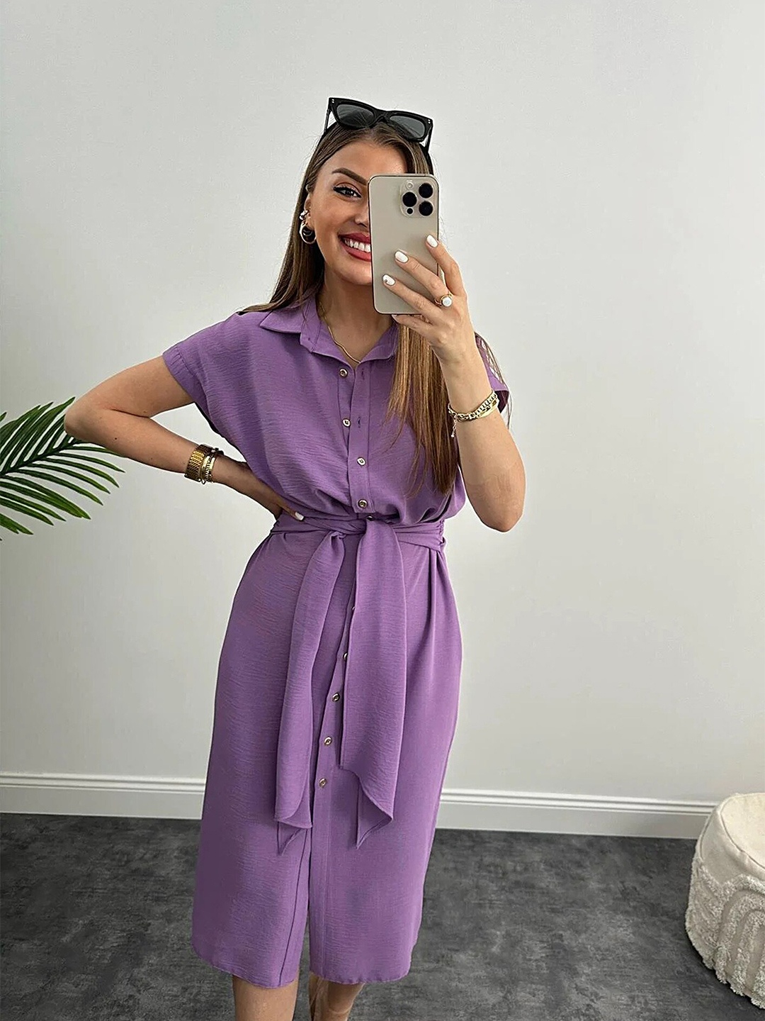 

LULU & SKY Shirt Collar Extended Sleeves Shirt Style Dress, Purple