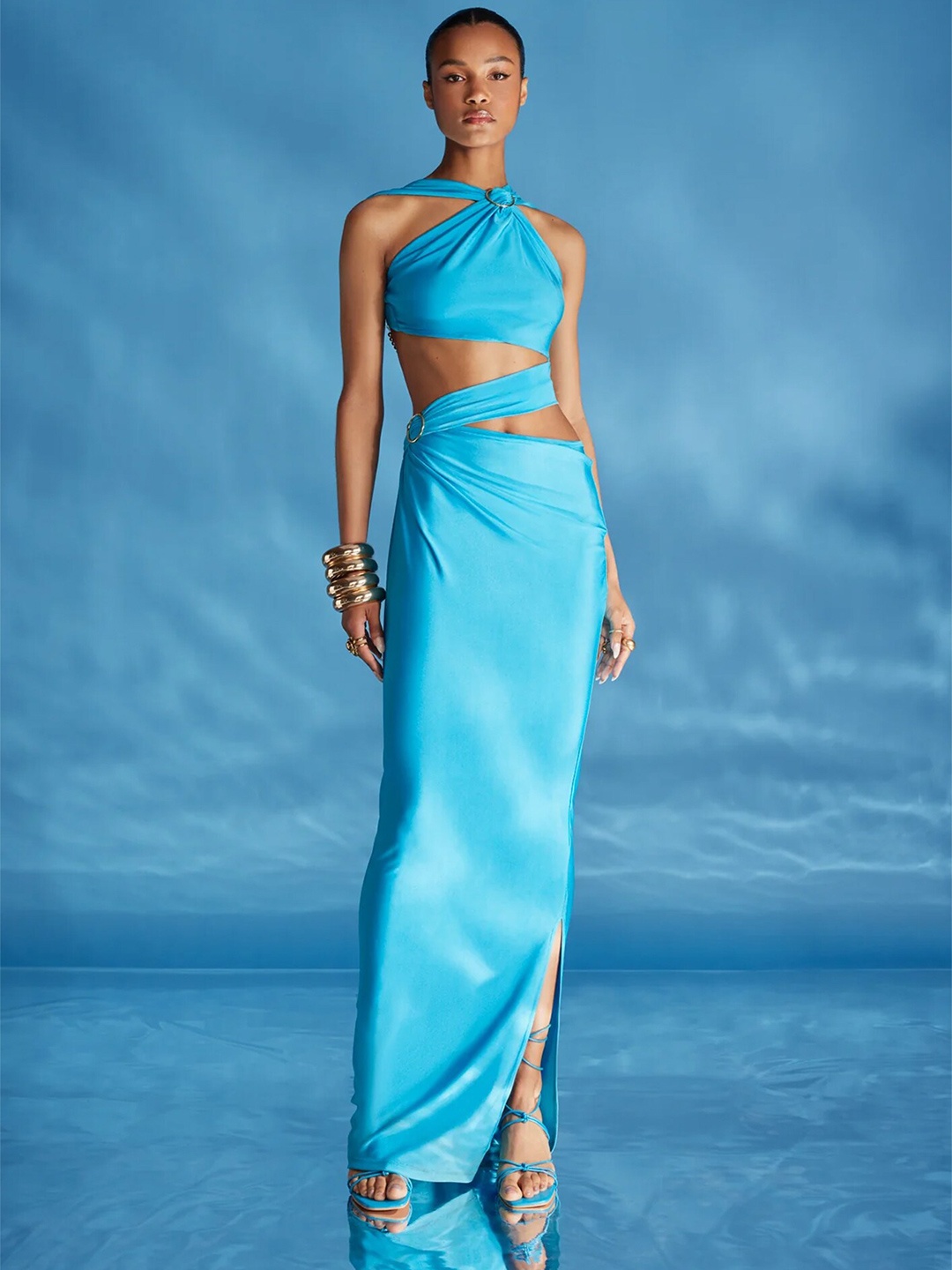 

LULU & SKY Hollow Ring Strap Cut Out Details Maxi Dress, Blue