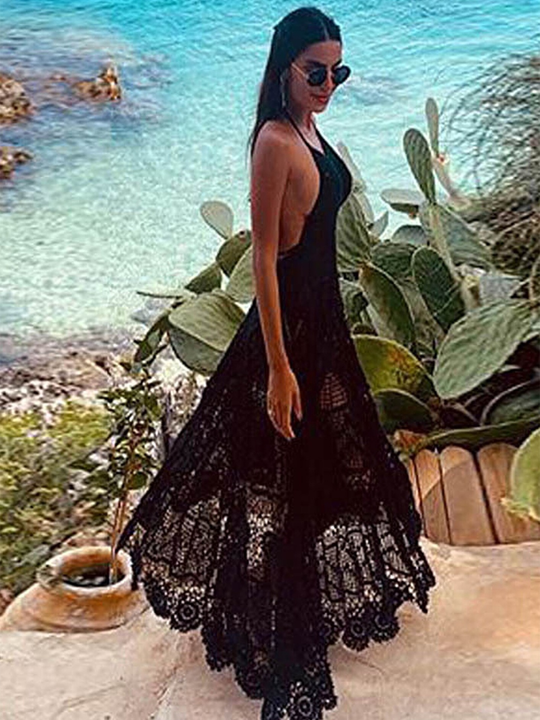 

LULU & SKY Halter Neck Maxi Dress, Black