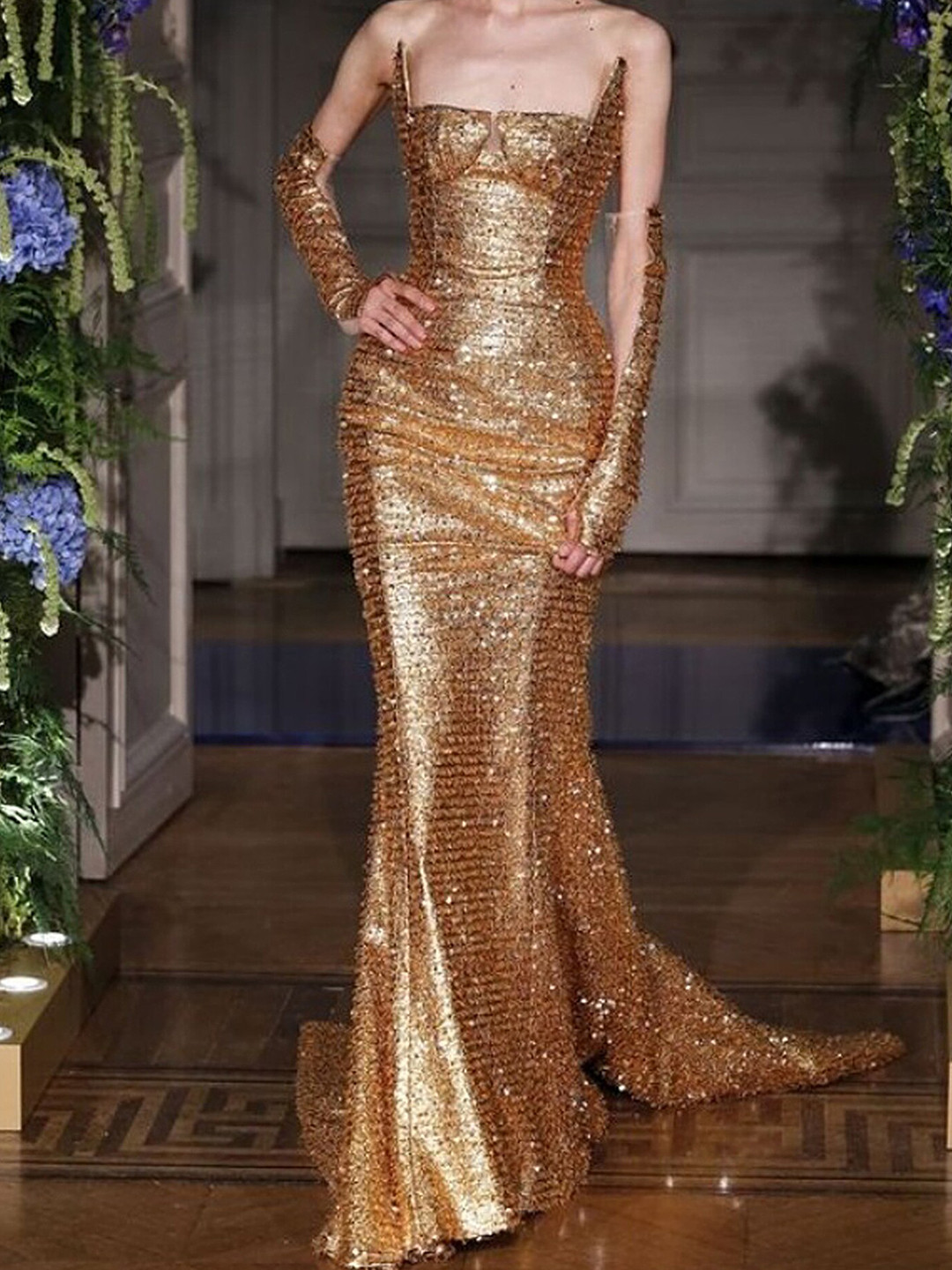 

LULU & SKY Embellished Strapless Maxi Dress, Gold