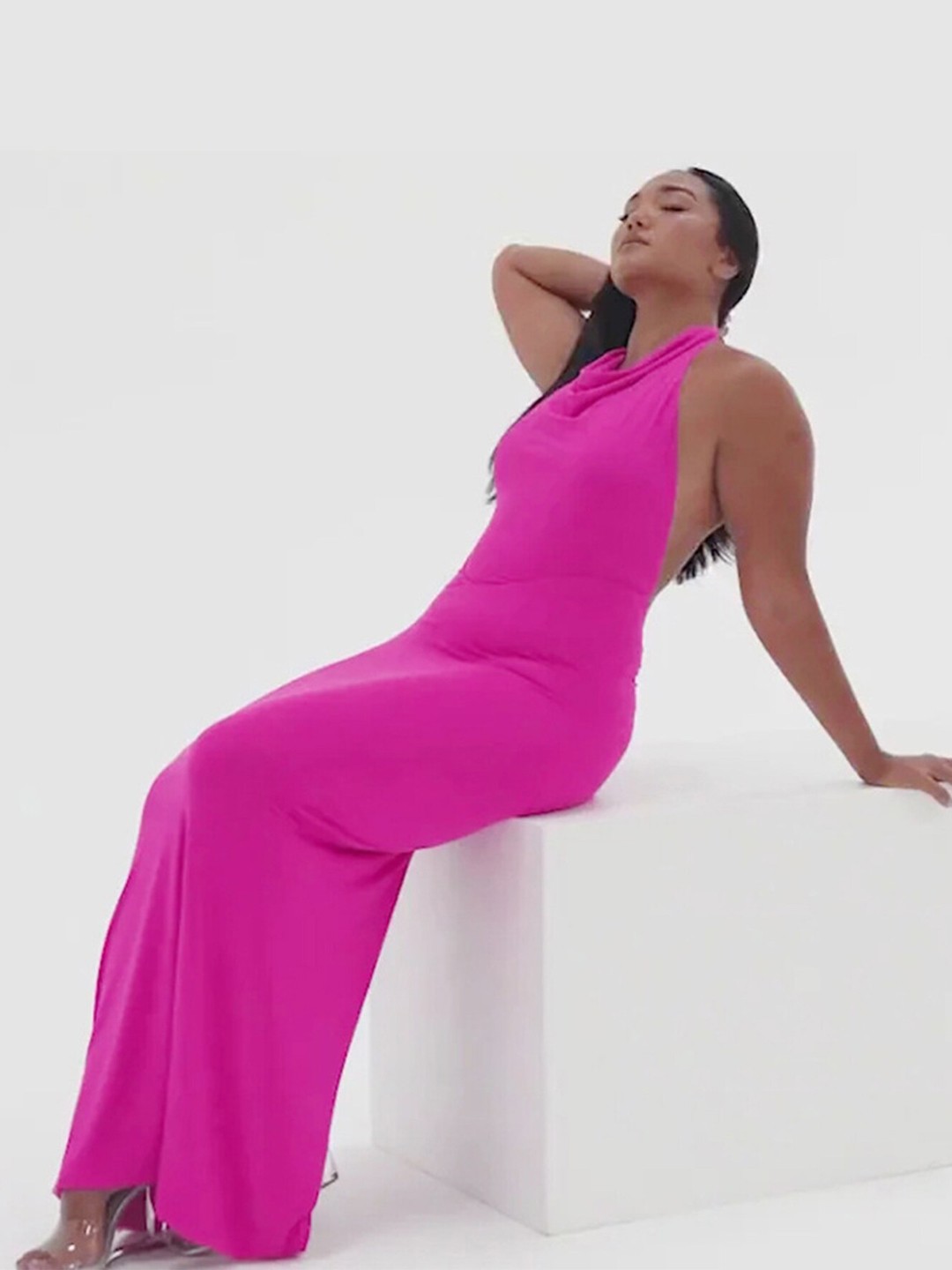 

LULU & SKY Halter Neck Bodycon Maxi Dress, Rose