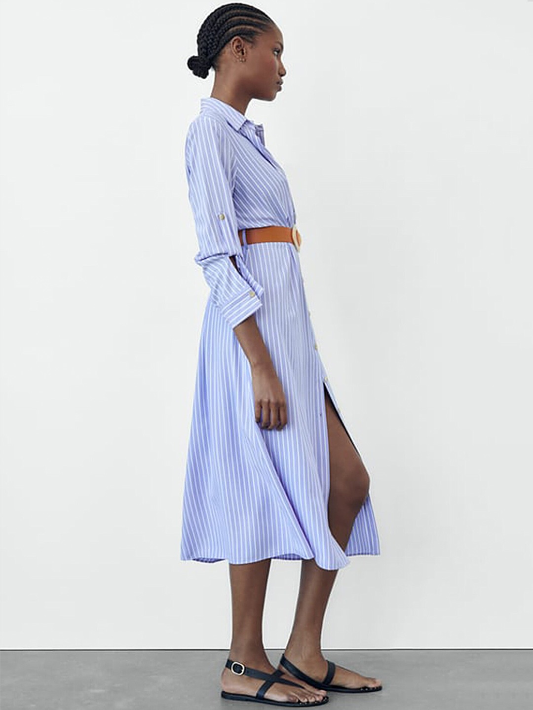 

LULU & SKY Striped Shirt Style Midi Dress, Blue