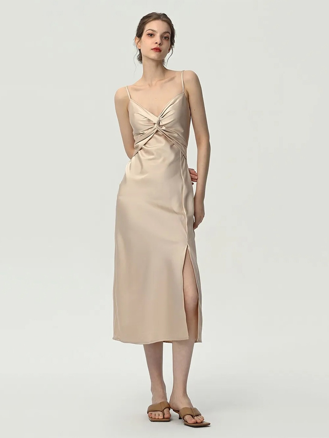 

LULU & SKY Shoulder Straps Wrap Midi Dress, Beige