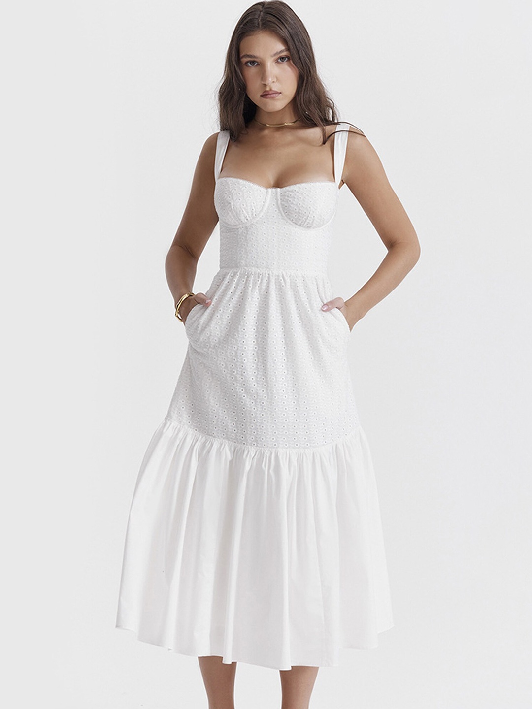 

LULU & SKY Schiffli Fit & Flare Midi Dress, White