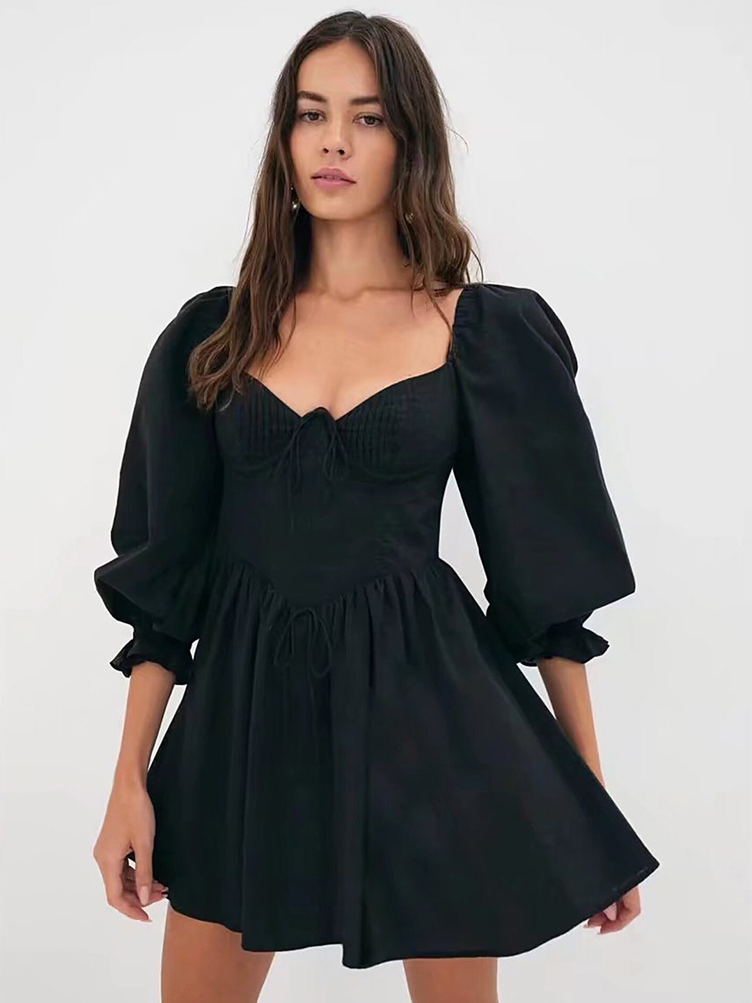 

LULU & SKY Puff Sleeve Mini Fit & Flare Dress, Black