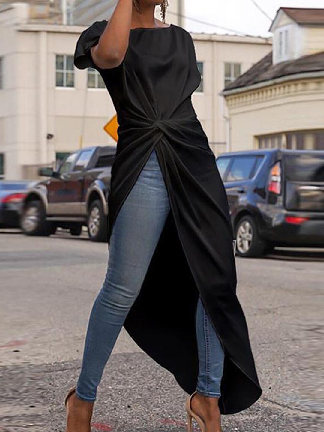 

LULU & SKY A-line Asymmetric Maxi Dress, Black