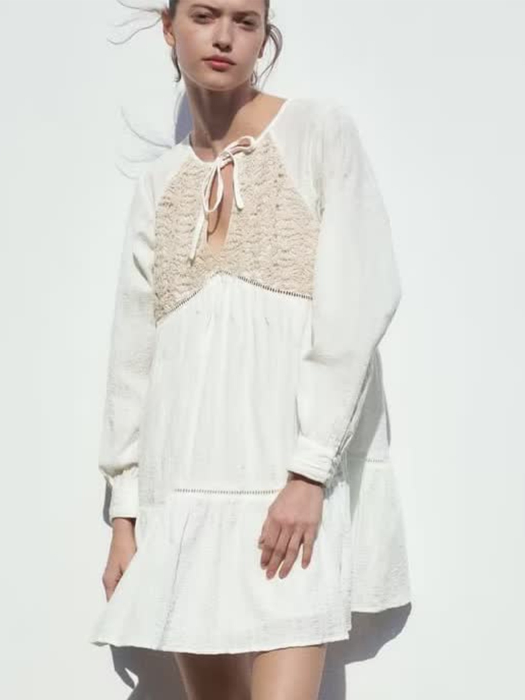 

LULU & SKY Tie-Up Neck A-Line Dress, White