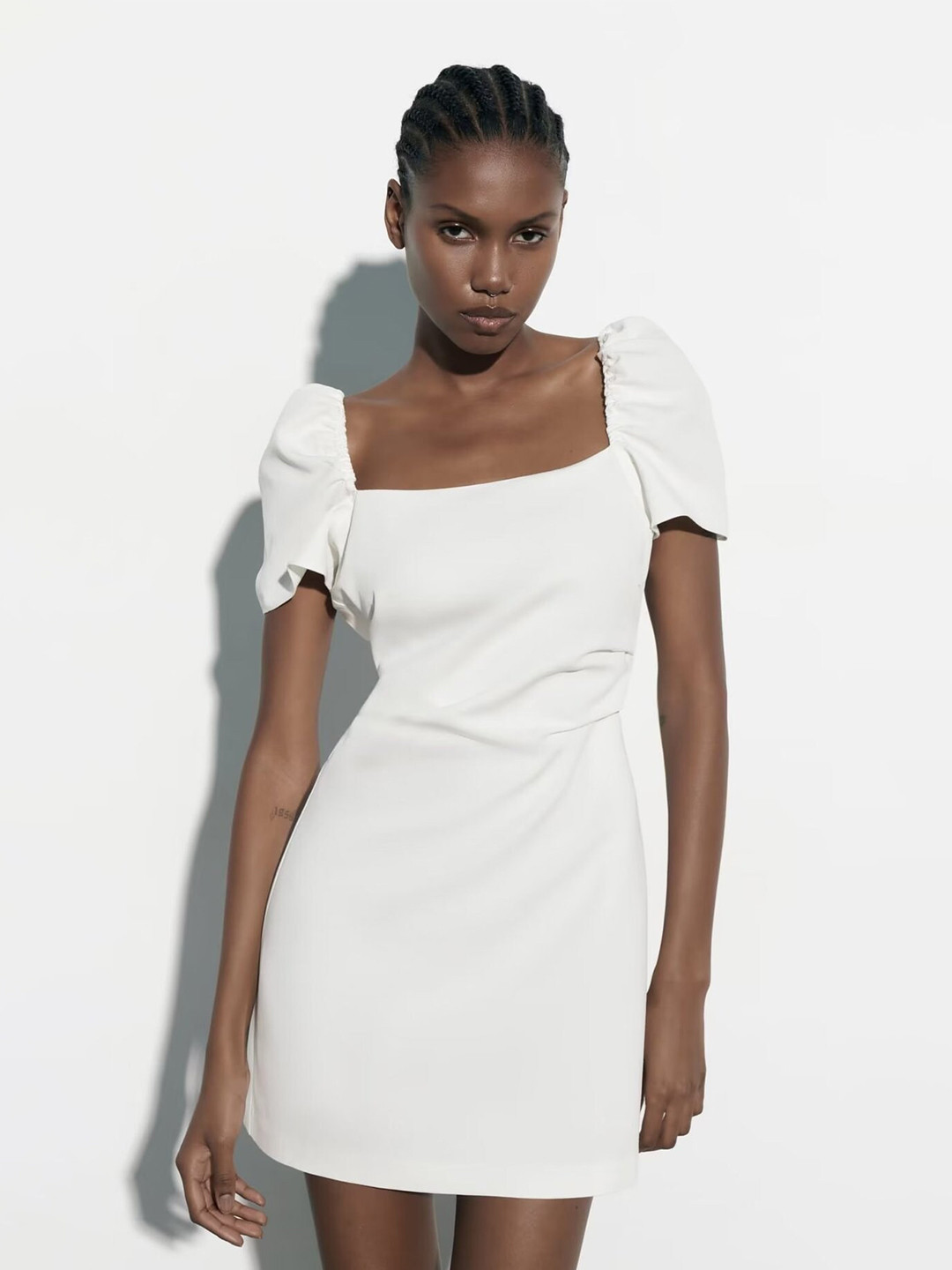 

LULU & SKY Puff Sleeve Sheath Mini Dress, White