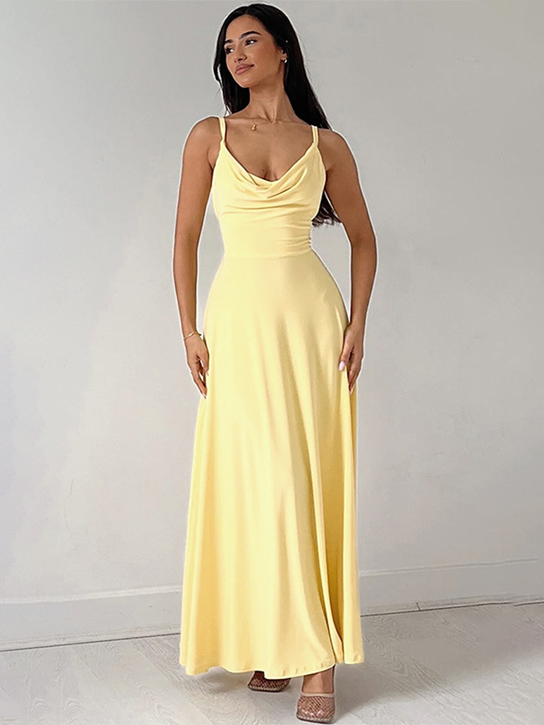 

LULU & SKY Shoulder Straps Sleeveless Gathered Casual Maxi Dress, Yellow
