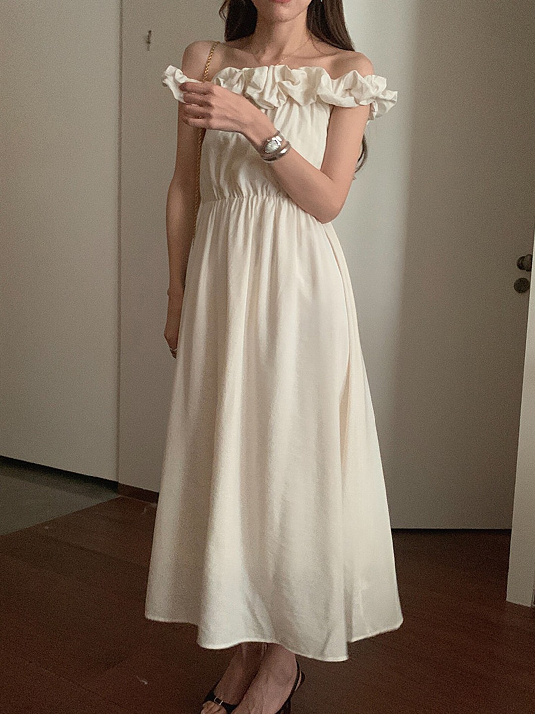 

LULU & SKY Off-Shoulder Fit & Flare Midi Dress, White