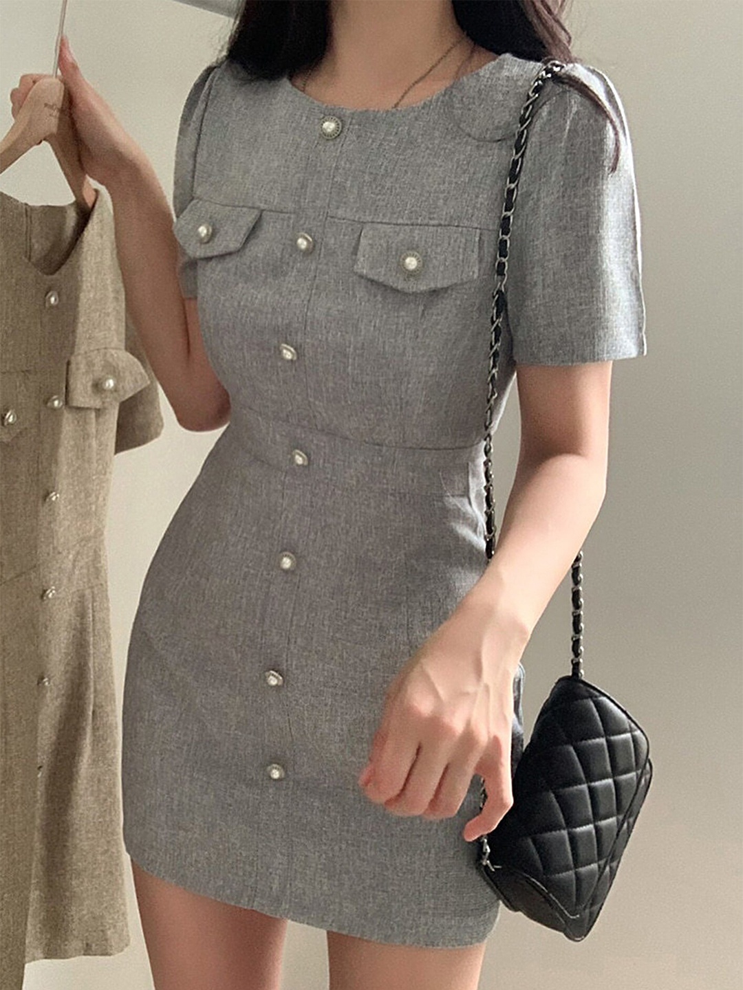 

LULU & SKY Round Neck Bodycon Dress, Grey