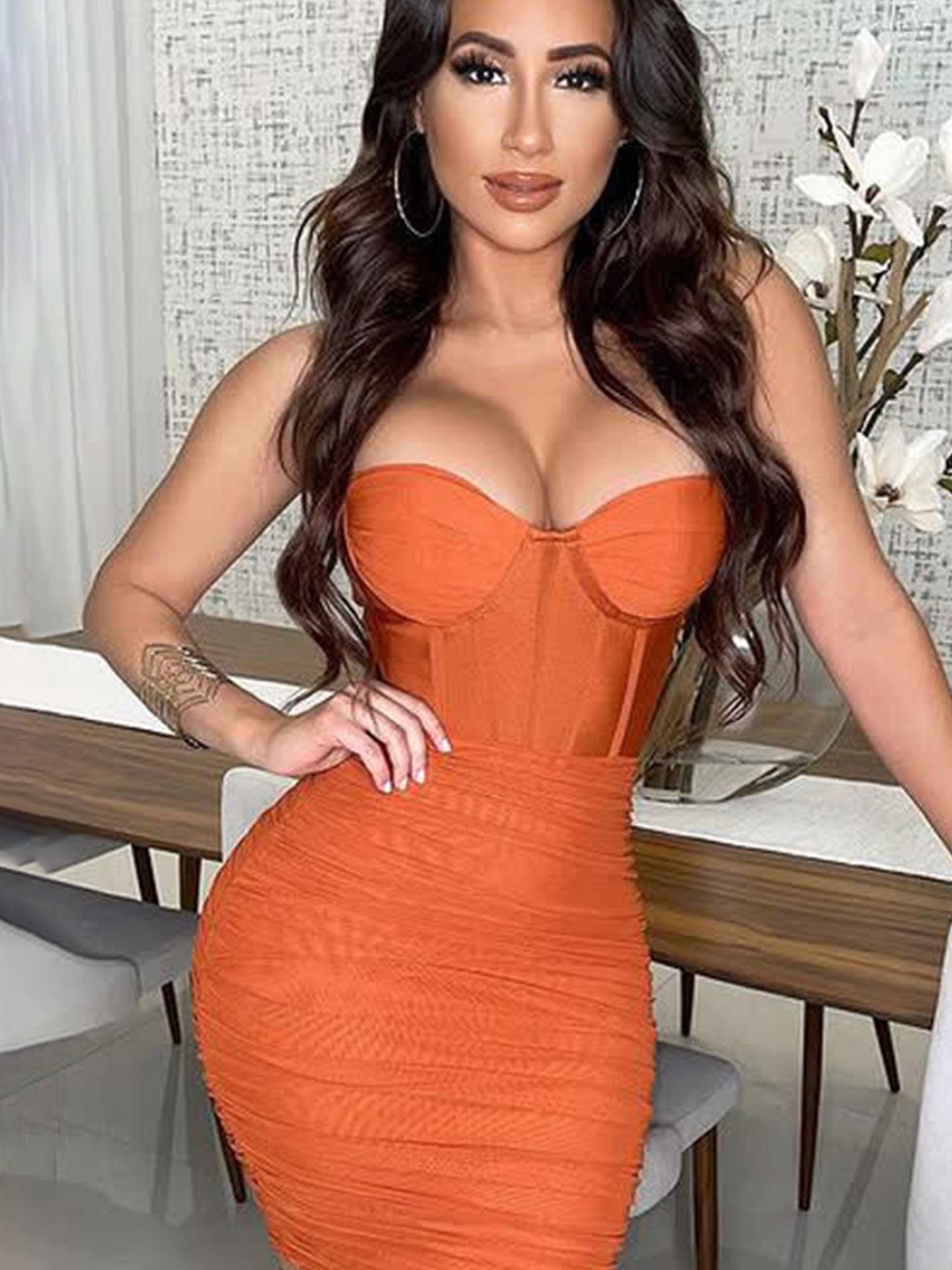 

LULU & SKY Strapless Bodycon Dress, Orange