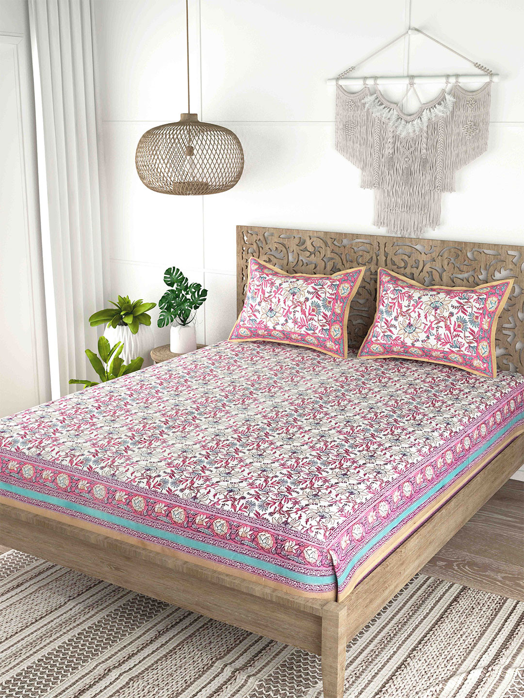 

Gulaab Jaipur Purple & White Floral Cotton 200 TC King Bedsheet With 2 Pillow Covers