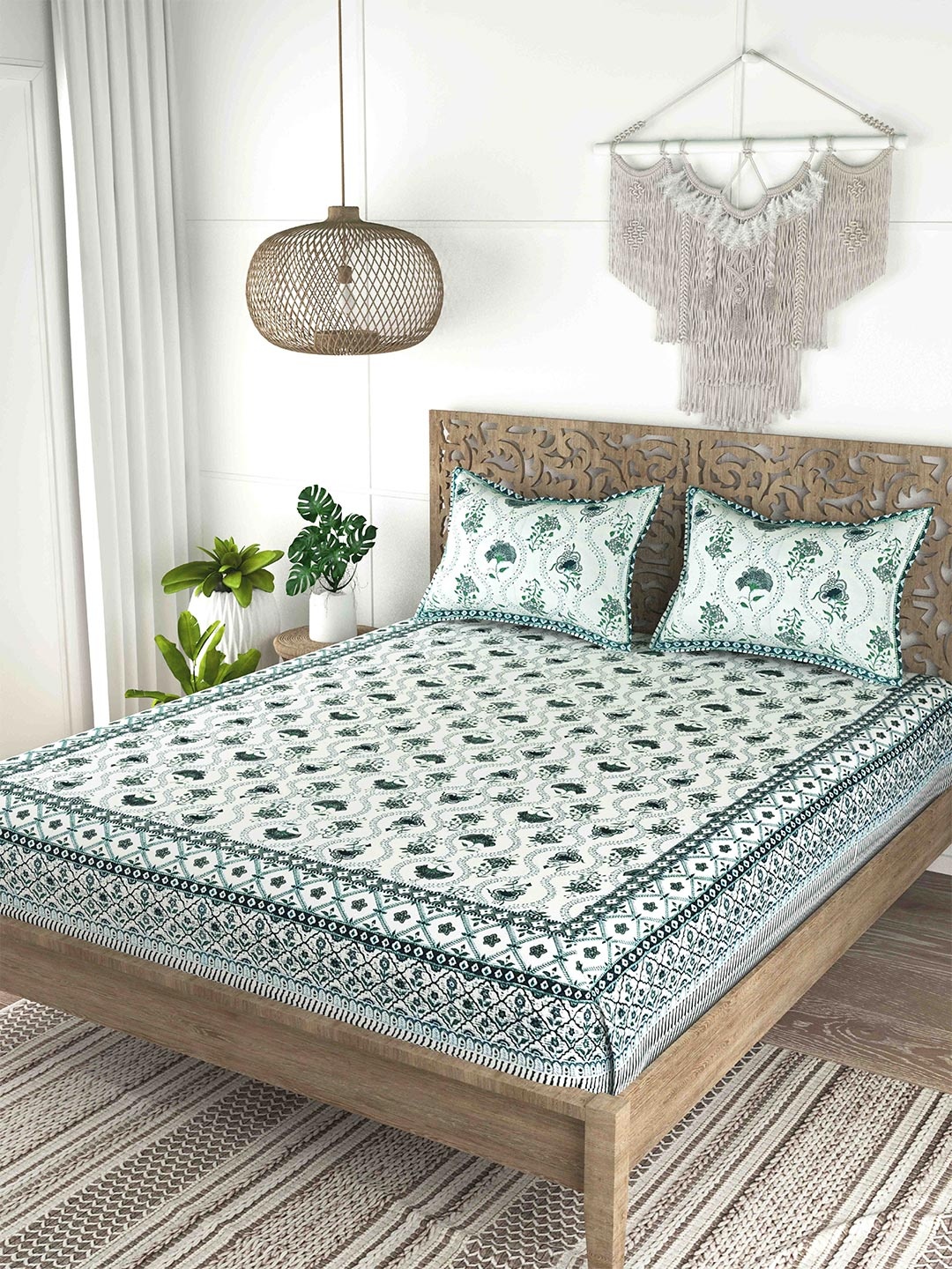 

Gulaab Jaipur Purple & Green Floral Cotton 200 TC King Bedsheet With 2 Pillow Covers