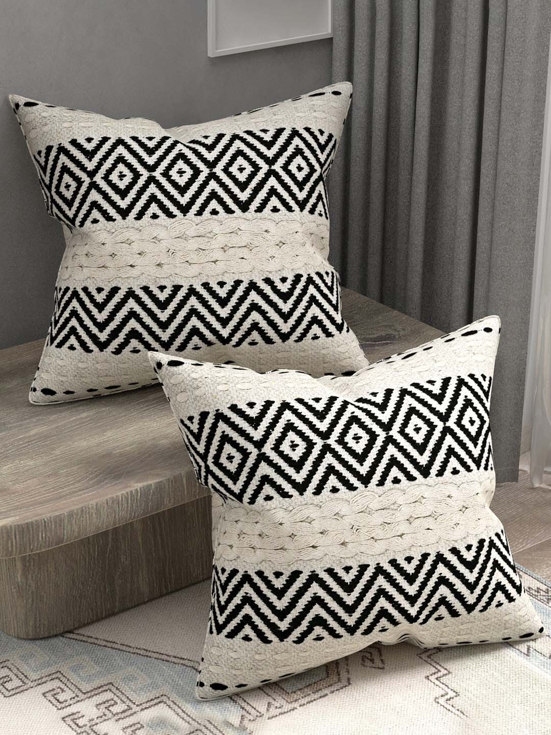 

Gulaab Jaipur Brown & White 2 Pieces Geometric Square Cushion Covers