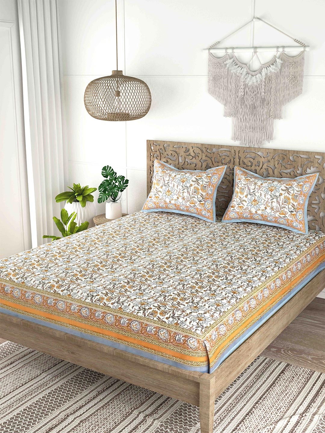 

Gulaab Jaipur Brown & White Printed Cotton 200 TC King Bedsheet with 2 Pillow Covers
