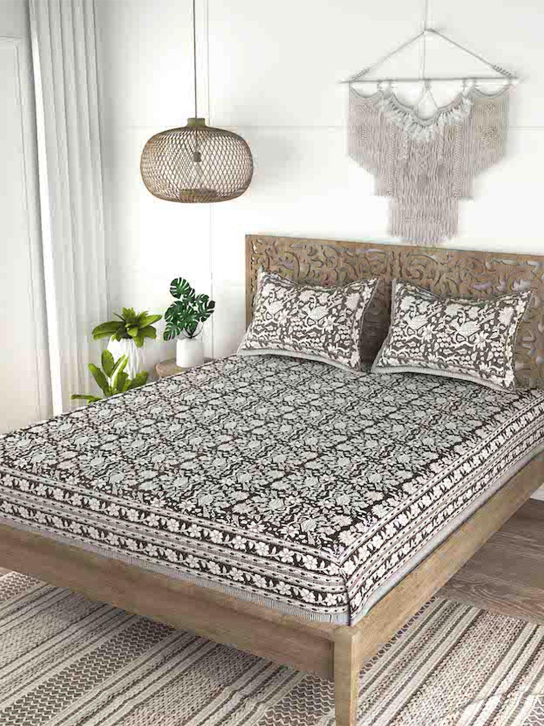 

Gulaab Jaipur Brown & White Floral Cotton 200 TC King Bedsheet With 2 Pillow Covers