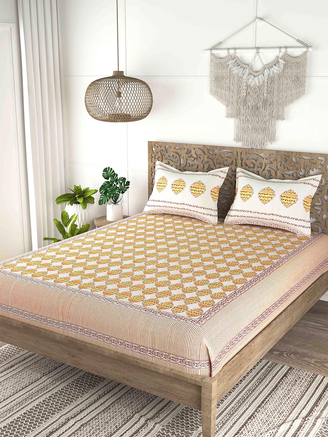

Gulaab Jaipur Orange & White Printed Cotton 200 TC King Bedsheet with 2 Pillow Covers