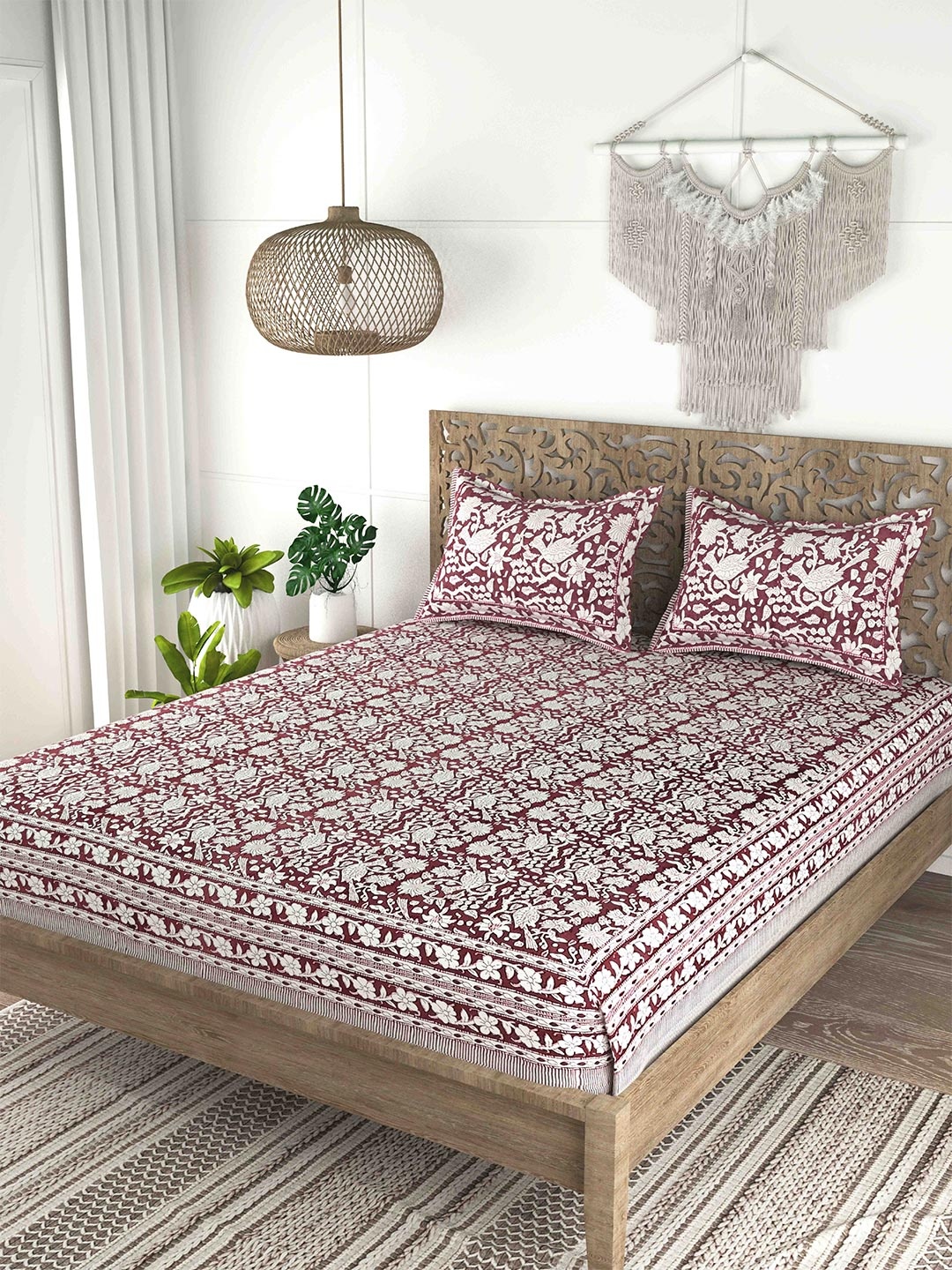 

Gulaab Jaipur Red & White Ethnic Motifs Cotton 200 TC King Bedsheet With 2 Pillow Covers