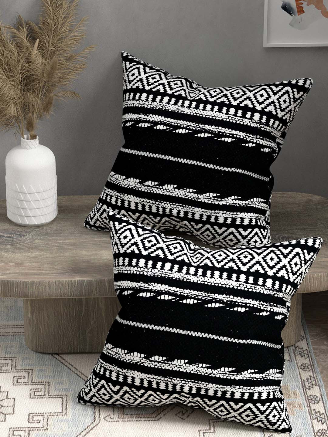 

Gulaab Jaipur Black & White 2 Pieces Geometric Square Cushion Covers