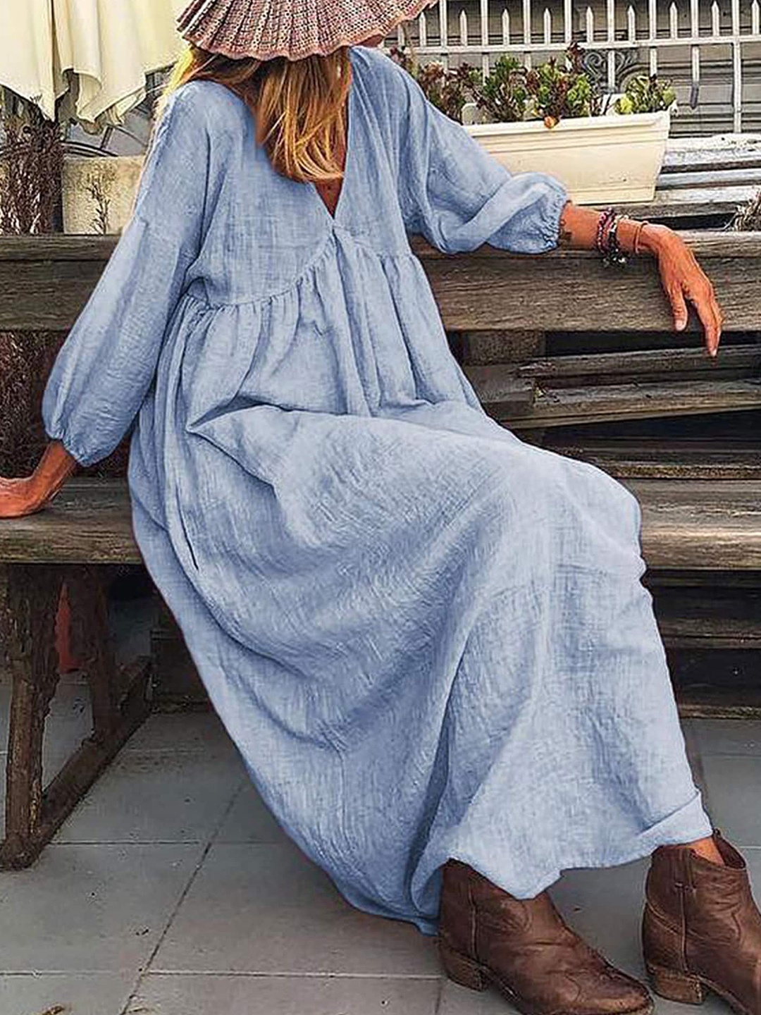 

LULU & SKY Empire V-Neck Maxi Dress, Blue