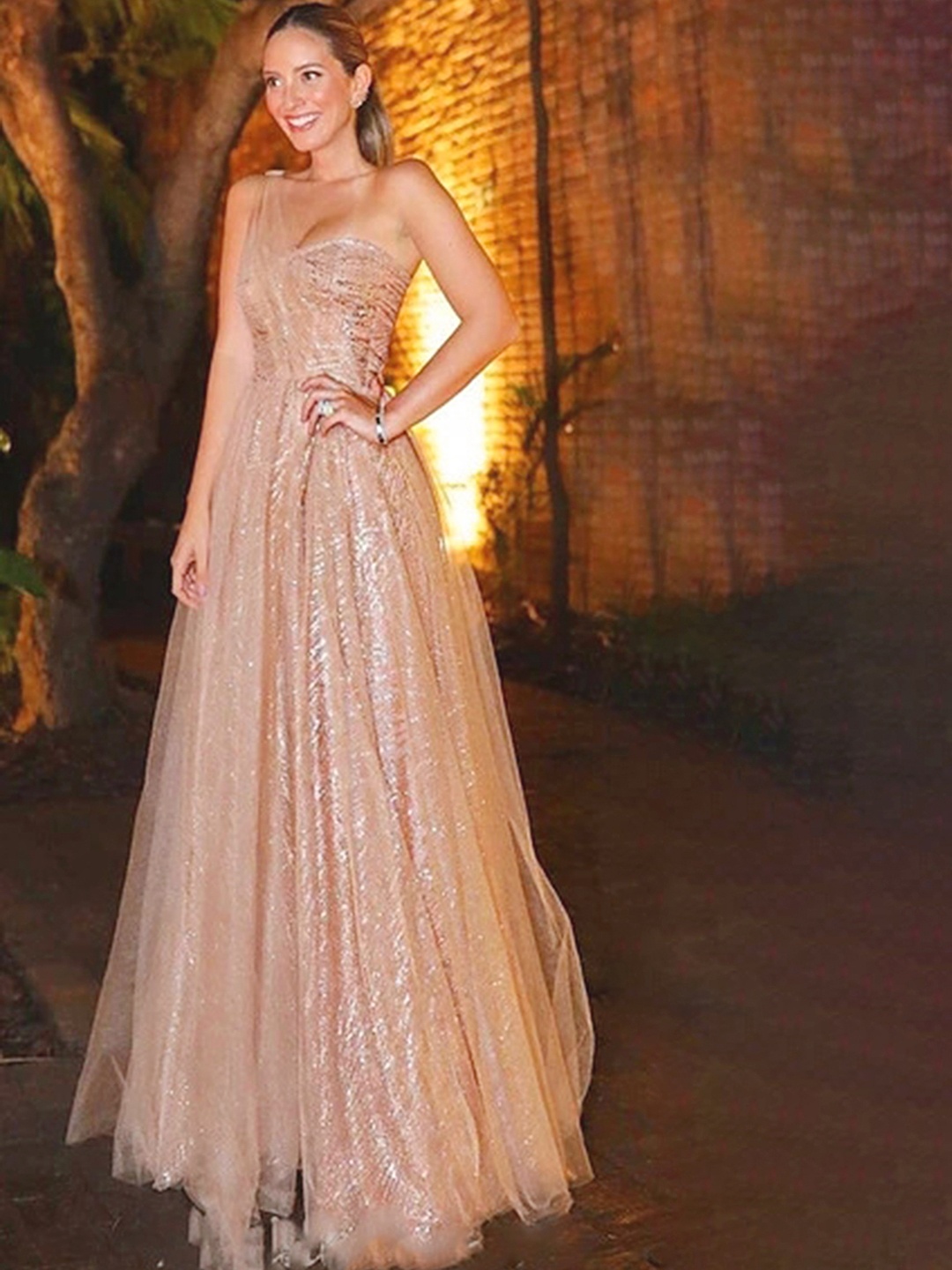 

LULU & SKY Embellished One Shoulder Sleeveless Maxi Dress, Pink