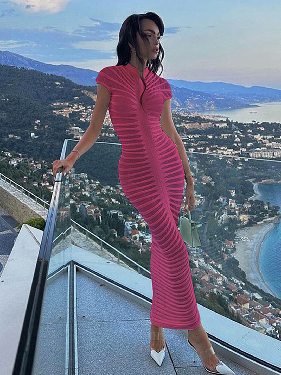 

LULU & SKY Striped Bodycon Maxi Dress, Rose
