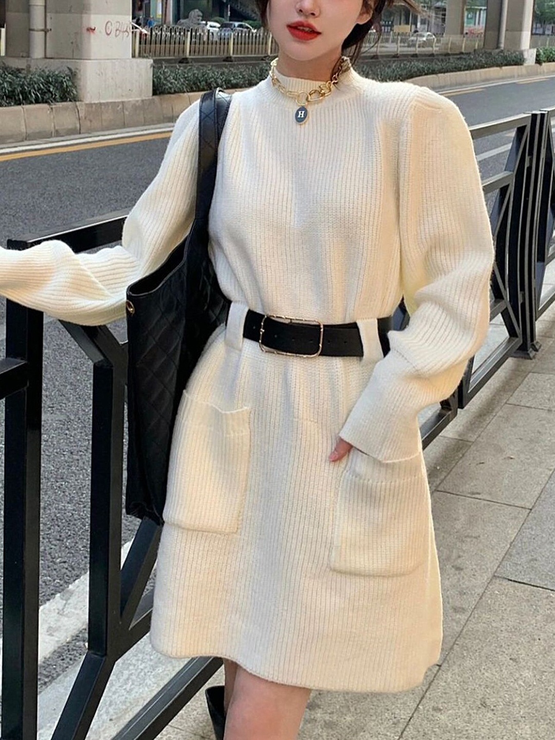 

LULU & SKY Striped Belted A Line Dress, White