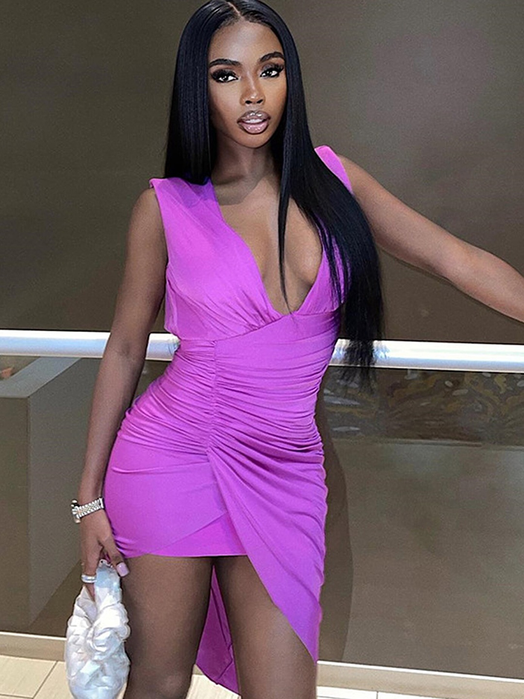 

LULU & SKY Ruched Bodycon Midi Dress, Purple