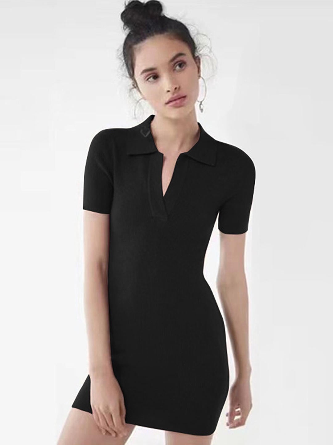 

LULU & SKY Shirt Collar Bodycon Mini Dress, Black