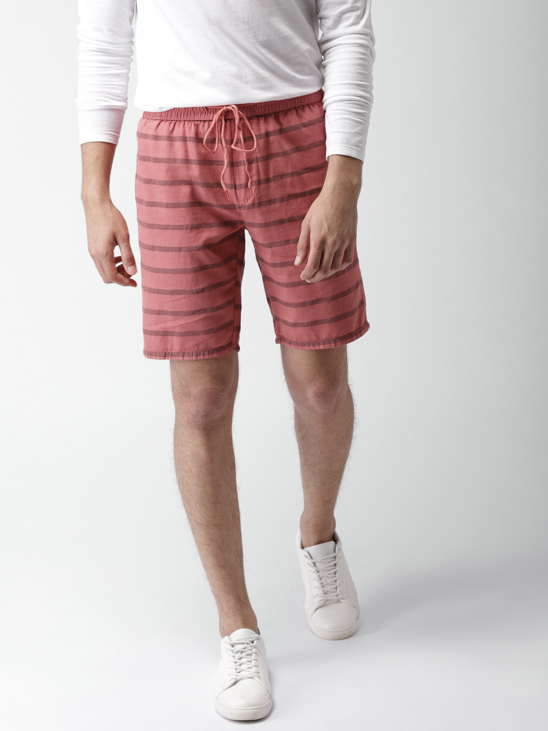 

Mast & Harbour Men Rust Red Striped Slim Fit Shorts