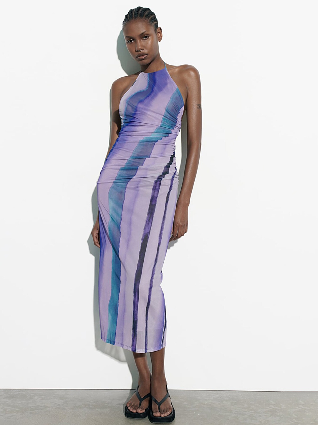 

LULU & SKY Abstarct Printed Halter Neck Sheath Midi Dress, Purple