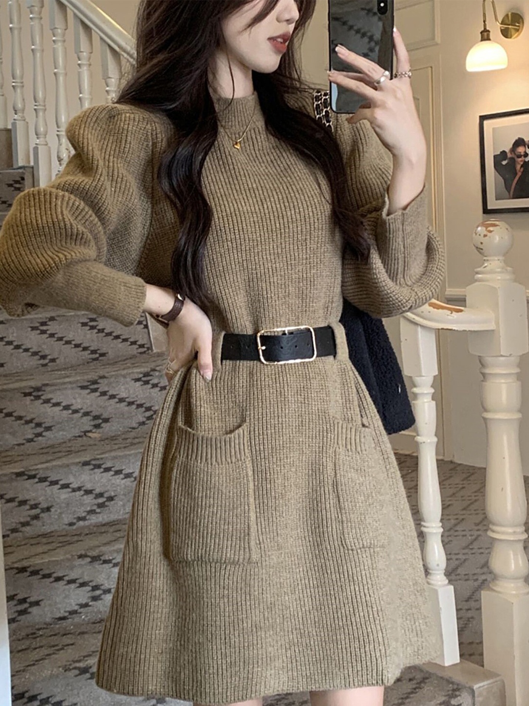 

LULU & SKY Ribbed A-Line Dress, Beige