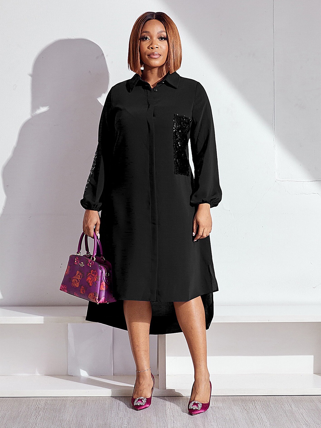 

LULU & SKY Embellished Shirt Dress, Black
