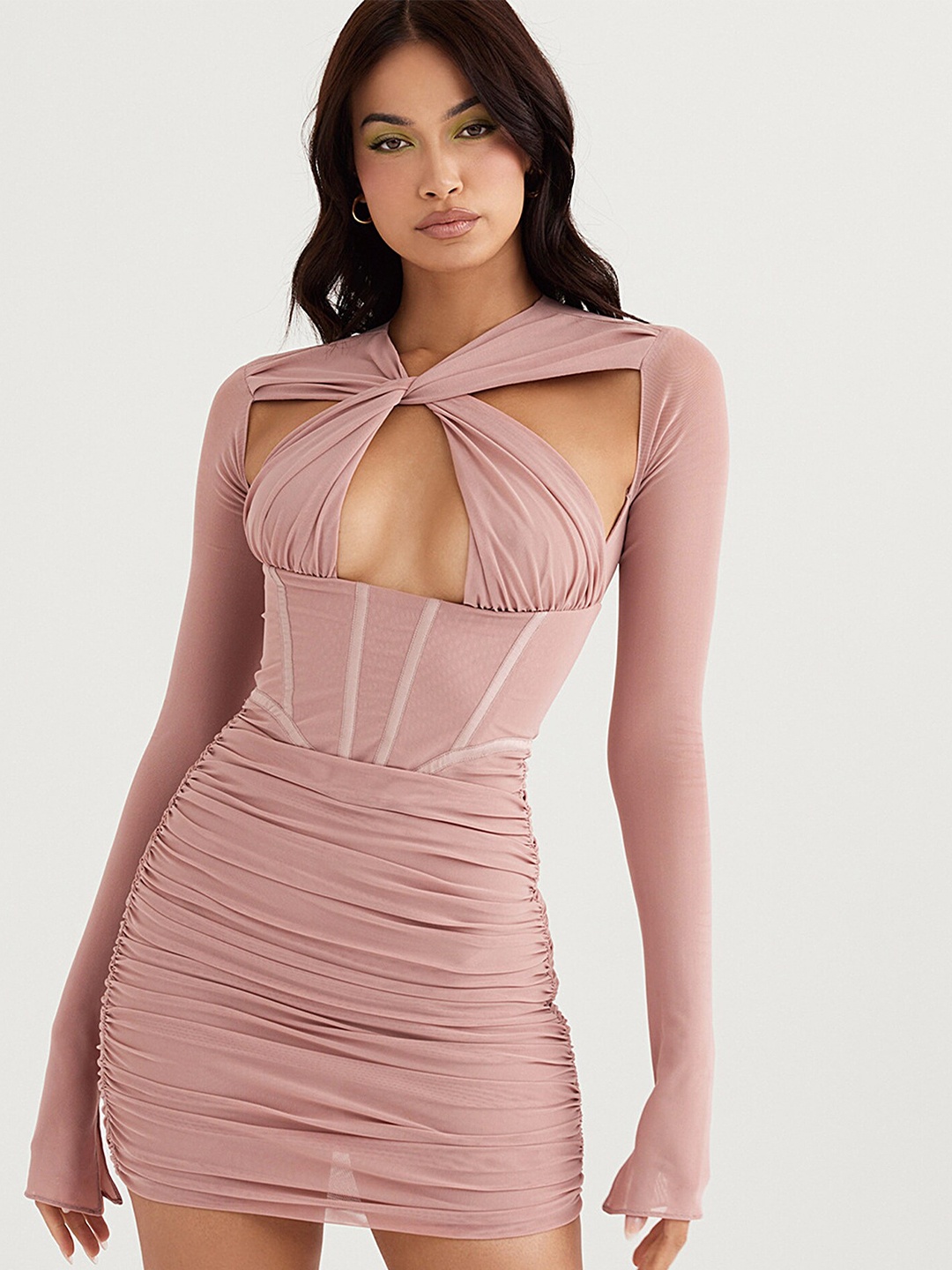 

LULU & SKY V-Neck Cut-Outs Bodycon Mini Dress, Pink