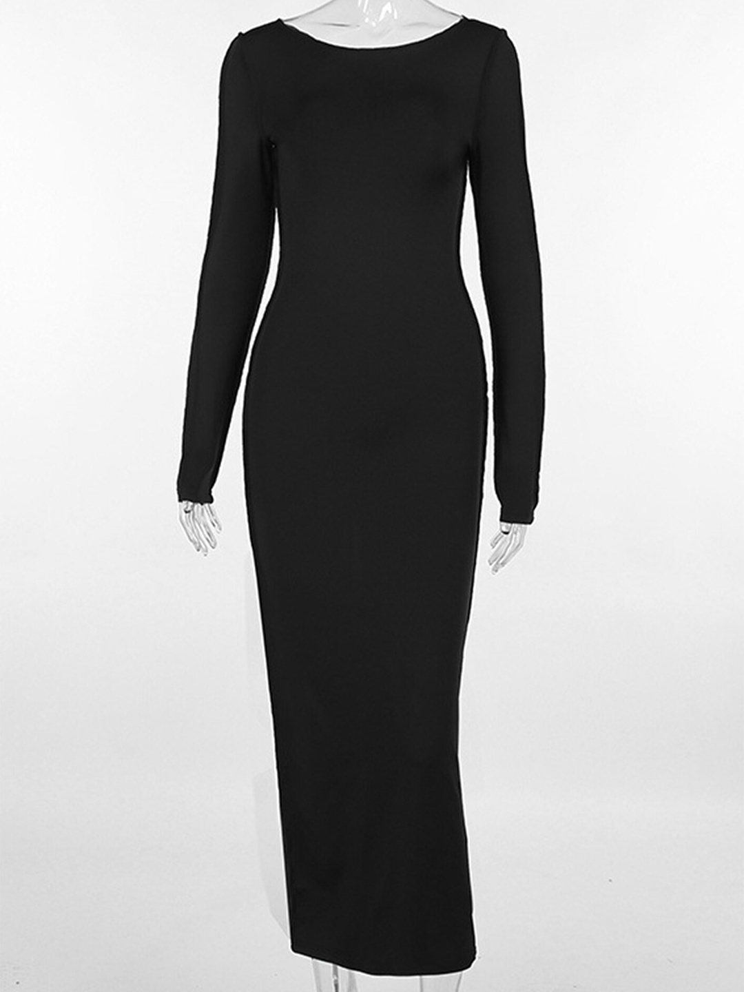 

LULU & SKY Black Boat Neck Tie-Up Detailed Bodycon Midi Dress