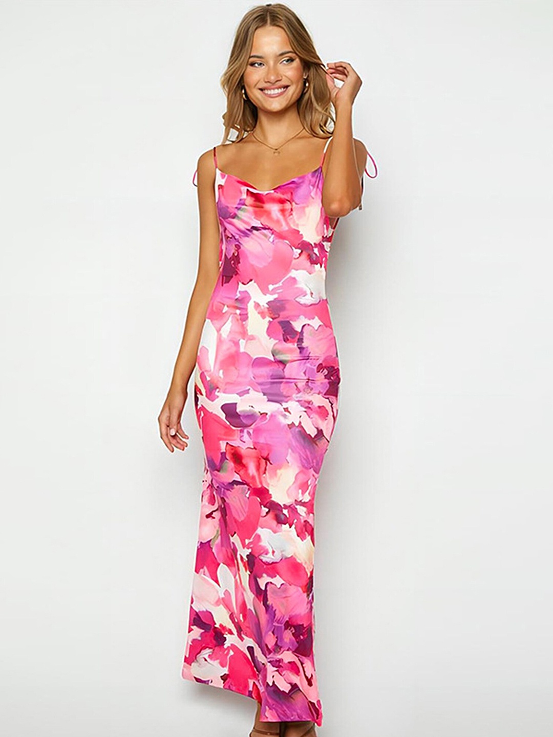 

LULU & SKY Floral Printed Sleeveless Backless Maxi Dress, White