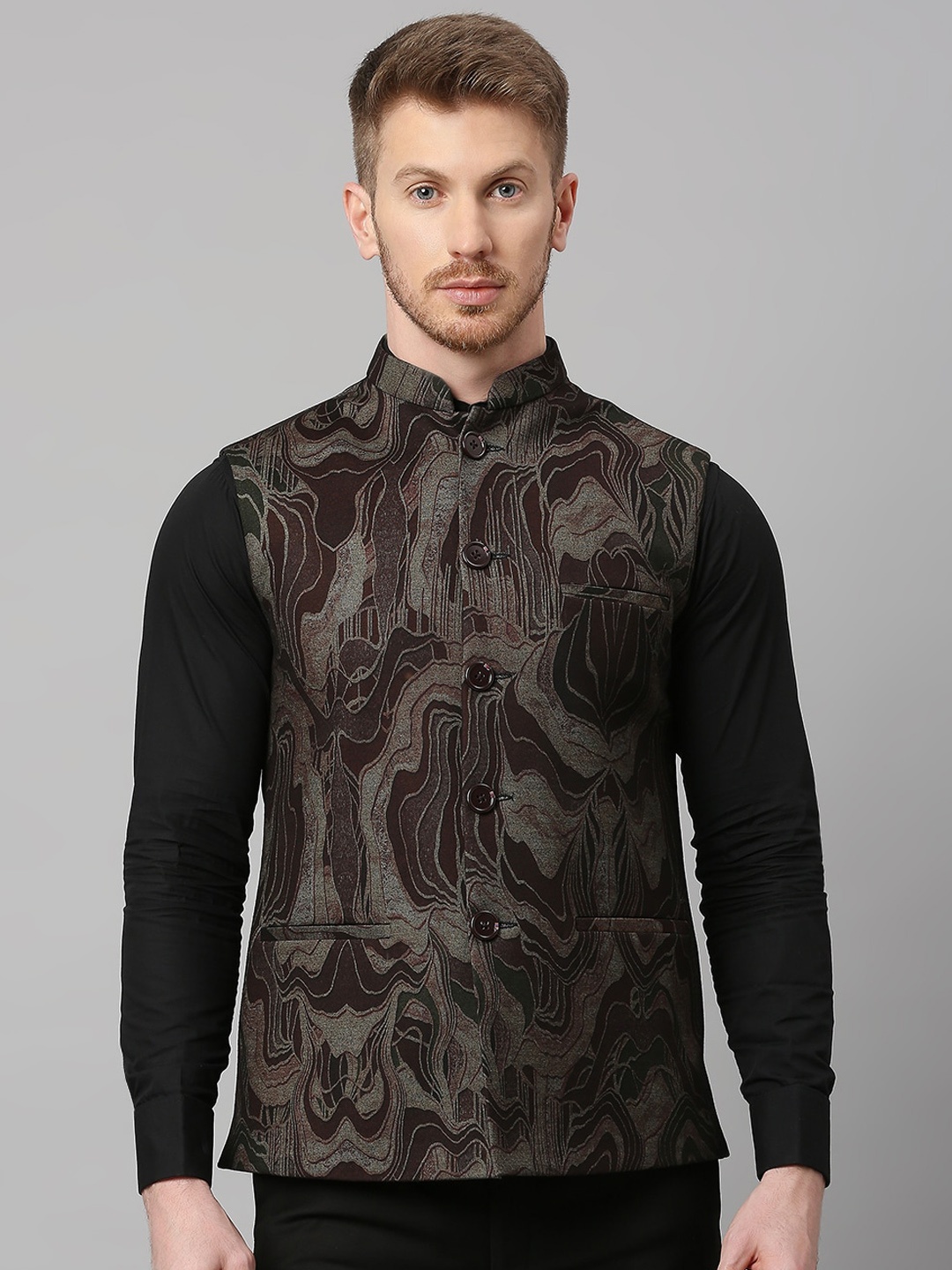 

ESSAS club Abstract Printed Nehru Jacket, Maroon